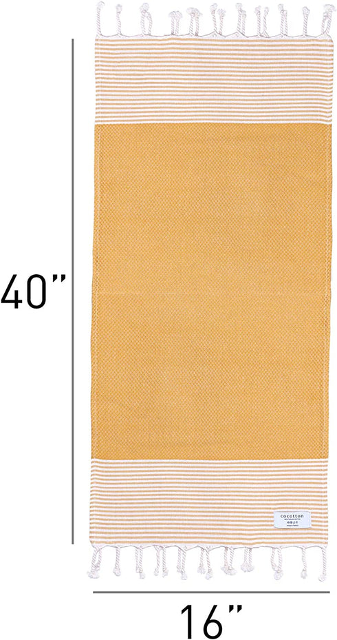 COCOTTON Boho Striped Turkish Hand Towels Set of 2 | 100% Cotton, 16 x 40 Inches | Decorative Bathroom Hair Face Gym Yoga Dishcloth Tea Kitchen Light Weight Quick Dry Farmhouse Towel (Mustard)