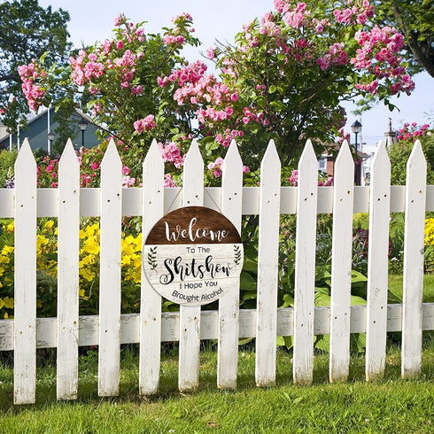 CHDITB Welcome to the Shitshow Wood Door Sign, Alcohol Shitshow Rustic Wall Door Hanging Sign(12x12), Funny Welcome Wall Hanging Sign Plaque for Front Door Entryway Porch Bar Pub Farewell Party