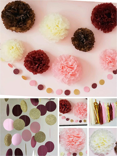 Women Birthday Party Decorations Burgundy Pink Gold/Fall in Love Bridal Shower Decorations/ Qian's Party Graduation Party Supplies/Autumn Wedding/Burgundy Party Decorations Fall