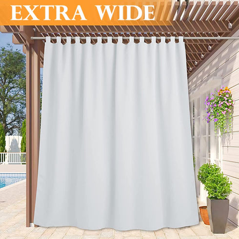 RYB HOME White Outdoor Curtains - Extra Wide Waterproof Windproof Privacy Sun Block UV Protection Drape for Backyard Gazebo Pergola Patio, Width 100 x Length 95, Grayish White