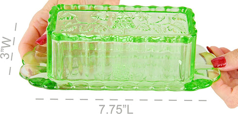 HOME-X Depression Style Glass Butter Dish with Lid and Grape Pattern, Retro Kitchen Decor, Wedding Gift