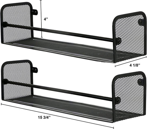 Greenco Wall Mount Single Tier Mesh Spice Rack, Black, Set 2