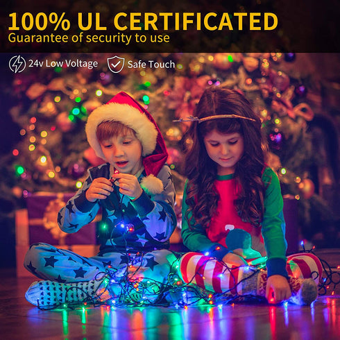 QUWIN Waterproof LED Outdoor Christmas String Lights, LED UL Certified 8 Modes with End-to-End Plug, Indoor & Outside Fairy Light for Christmas Tree, Patio, Wedding, Party (115Ft Multi-Color)