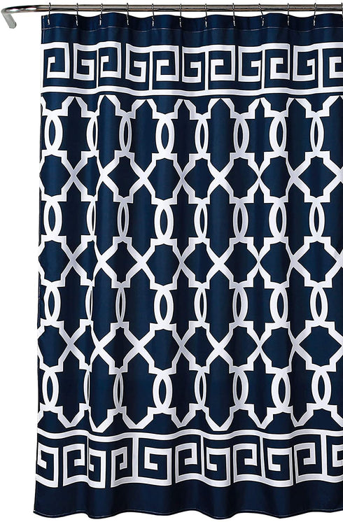Lush Decor Navy Maze Border Shower Curtain 72X72, 72" x 72"