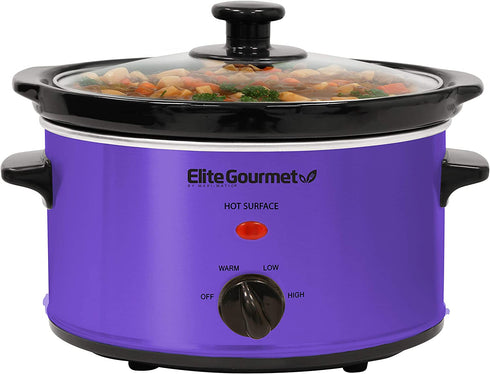 Elite Gourmet MST-275XP Electric Oval Slow Cooker, Adjustable Temp, Entrees, Sauces, Stews & Dips, Dishwasher Safe Glass Lid & Crock (2 Quart, Purple)