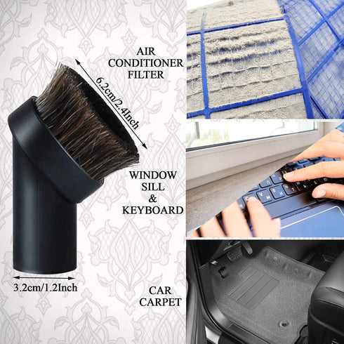 Household Cleaning Kit Attachments - Vacuum Cleaner Accessories: 2 Horse Hair Dust Brushes and Air Driven Pet Upholstery Turbo Brush with Vacuum Hose Adapter