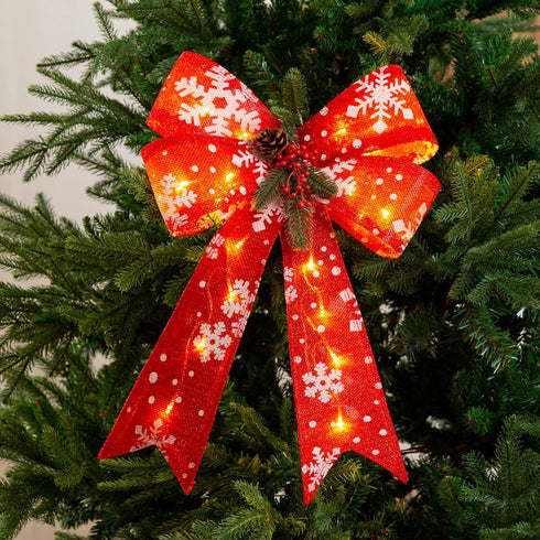 DIAGTREE 22 inch Christmas Tree Bow LED Ribbon Bows Christmas Tree Ornaments Tree Topper Christmas Decoration for Home Christmas Tree Wreaths Decoration (Snowflake)