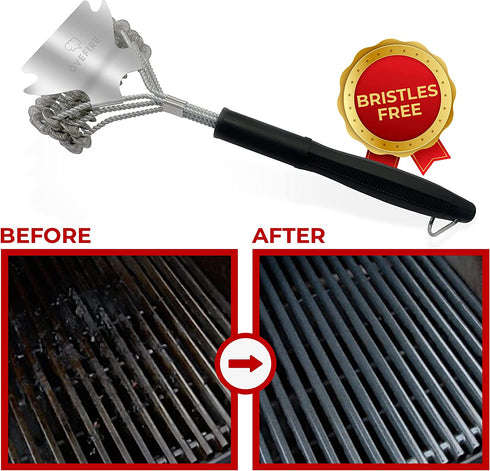 Grill Brush and Scraper Safe BBQ Brush Bristle Free or Wire Cleaning Brush & Scrubber - Stainless Steel and Heavy Duty Grill Cleaner for All Grill Grates - Ideal Grill Accessories & Gifts