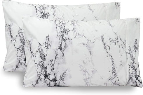 Elegant Comfort Luxury Ultra-Soft 2-Piece Pillowcase Set 1500 Thread Count Egyptian Quality Microfiber Double Brushed-Wrinkle Resistant, Standard Size, Marble Pattern White