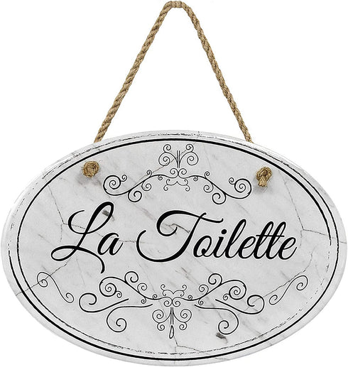 La Toilette Marble Bathroom Sign | 8 3/4" x 6? x 5/16? | Home Décor Collection | Ceramic with Design | Oval Bathroom Wall Plaque | Bathroom Wall Décor | Bathroom Décor Wall Art (La Toilette)
