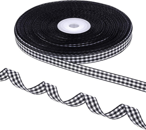 50 Yards Black and White Ribbon Christmas Gingham Ribbon Plaid Buffalo Check Ribbon Gift Wrap Ribbons Taffeta Polyester Ribbon for Crafts with Woven Edge
