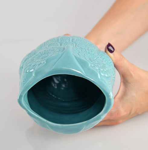 HOME-X Large Owl Design Ceramic Cooking Utensil Holder, Kitchen Decor for Cooking Accessories, Ceramic Utensil Holder-Multipurpose- Aqua Blue-7? H x 4? D