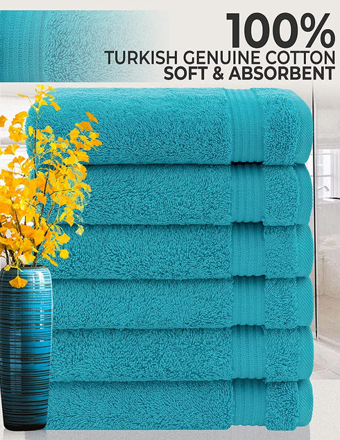 Cotton Paradise, Hand Towel Set, 100% Turkish Cotton 16x28 inch 6 Piece Hand Towels for Bathroom, Soft Absorbent Face Towel Clearance Set, Aqua Blue