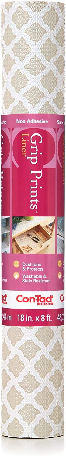 Con-Tact Brand Grip Prints Durable Non-Adhesive Non-Slip Shelf and Drawer Liner, 18" x 8', Talsiman Pale Gray