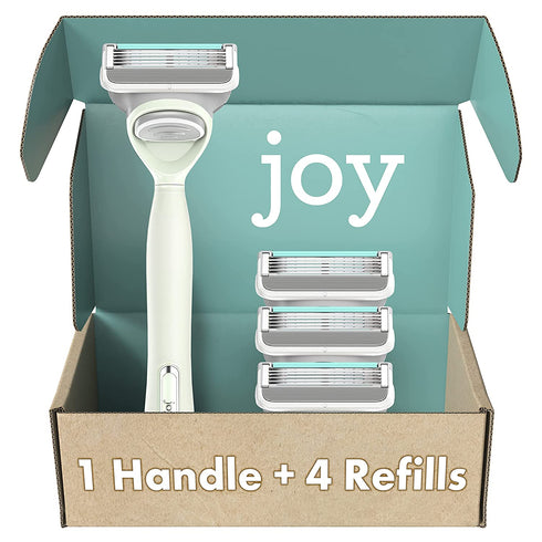 joy Razors for Women, 1 Handle, 4 Razor Blade Refills, Teal, Lubrastrip to Help Avoid Skin Irritation
