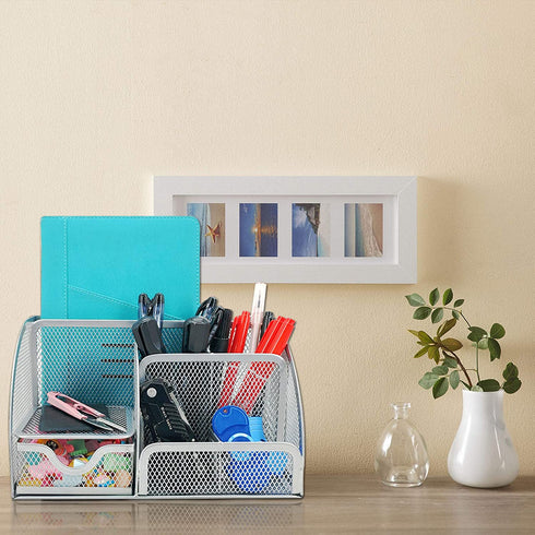 MDHAND Office Desk Organizer and Accessories, Mesh Desk Organizer with 6 Compartments + Drawer