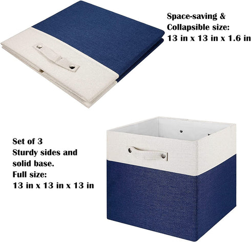 Vextronic Cube Storage Bins 13x13x13 inches Foldable Storage Baskets Fabric Storage Organizer Bins with Handles for Home and Office Shelf Closet, Toy Organizer and Clothes Storage (3 Pack)