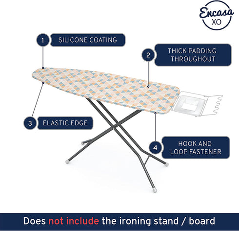 Encasa Homes Replacement Ironing Board Cover with Extra Thick Pad, Made in India, Standard (Fits Wide Boards 18 x 49 inch) Elasticated, Scorch Resistant, Durable - Blocks