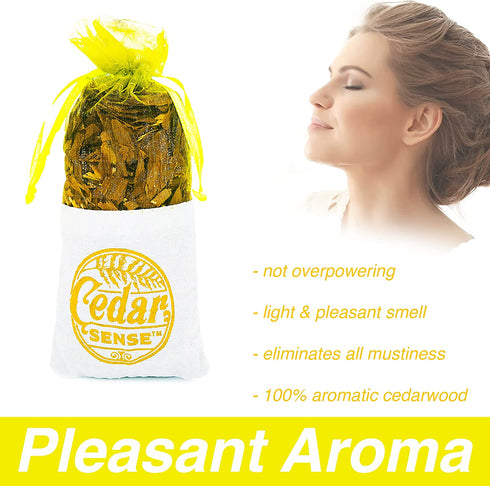 Cedar Sense Lemon Essential Cedar Sachets 8 Pack Essential Oil Infused Cedar Chips Car Air Freshener Closet Freshener Potpourri Bags Air Fresheners Sachets for Drawers and Closets