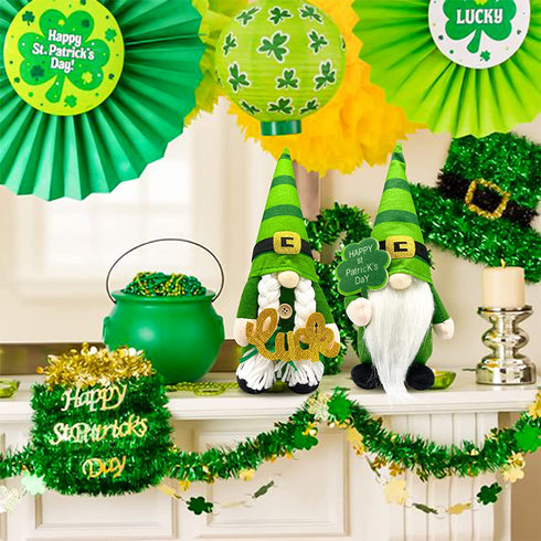 St Patricks Day Gnome Plush Elf for St Patricks Day Decorations Home Table Decor Ornament Dwarf Figurines St. Patrick's Day Gifts Green Irish Handmade Faceless Gnome (Green)
