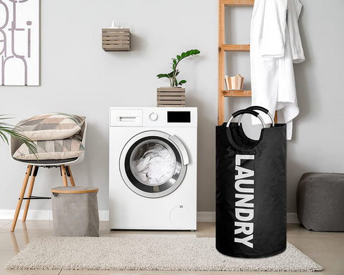 OUPAI 115L X-Large Laundry Basket Collapsible, Stand Up Clothes Hamper, Folding Dirty Laundry Hamper Basket for Clothes Storage, Large Laundry Bin with Padded Handles (Black)