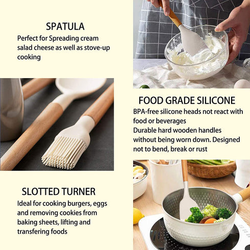 Kitchen Cooking Utensil Set, Fungun 26 pcs Cooking Utensils - Nonstick Kitchen Utensils Cookware Set Spatula Set -Kitchen Gadgets Utensils Set, Kitchen Tools Gift-khaki