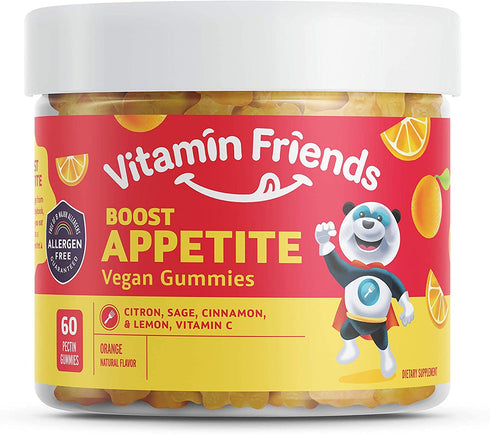 Vitamin Friends All Natural Vegan Children's Appetite Stimulant and Weight Gainer with Boost Appetite Gummies, 1 Pack, 60 Count, Orange Flavor Vitamin