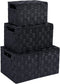 TheWarmHome 3-in-1 Woven Baskets for Storage With Lid,Nylon Strap Organizer Bins With Built-in Handles Stackable Baskets for Shelves Living Room Office Makeup Keys Toys Shirts Organization(Dark Grey, Set of 3)