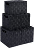 TheWarmHome 3-in-1 Woven Baskets for Storage With Lid,Nylon Strap Organizer Bins With Built-in Handles Stackable Baskets for Shelves Living Room Office Makeup Keys Toys Shirts Organization(Dark Grey, Set of 3)