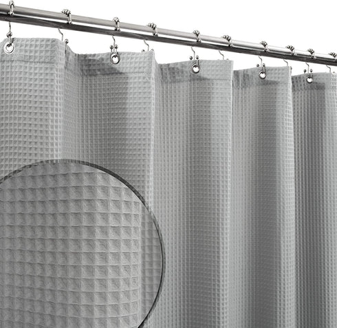 Barossa Design Extra Long Shower Curtain 84" Height - Honeycomb Waffle Weave & Cotton Blend, Hotel Luxury & Spa, Heavy Weight Fabric, Washable - Lake Wanaka Gray, 72x84