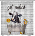 HVEST Funny Cow Get Naked Shower Curtain for Bathroom Decor, Farmhouse Animal Bull Cattle and Sunflower in Retro Bathtub Shower Curtains 72x72 Inches with Hooks Set Waterproof Fabric Bath Accessories