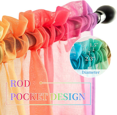Lofus Sheer Window Curtains, Rods Pocket Voile Fabric Drapes/Panels/Treatments for Living Room/Kitchen/Bedroom, 52 x 96, Set of 2, Rainbow