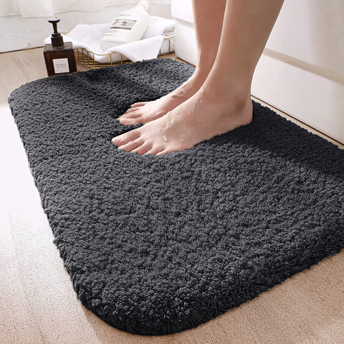 DEXI Bathroom Rug Mat, 24x16, Extra Soft and Absorbent Bath Rugs, Machine Wash Dry, Non-Slip Carpet Mat for Tub, Shower, and Bath Room, Charcoal