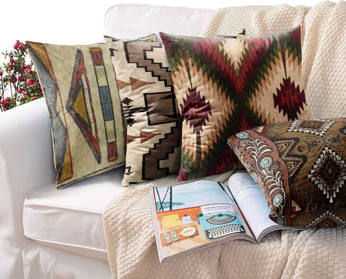 ArtSocket Set of 4 Throw Pillow Covers Tribal Western Geometric Burgundy Green Native Designs Southwest Country Benson Decorative Pillow Cases Home Decor Square 20x20 Inches Pillowcases
