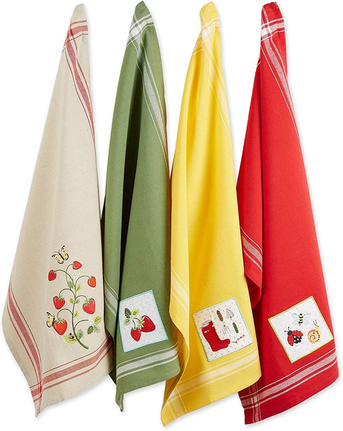 DII Cotton Embellished Dish Towels, 18x28 Set of 4, Decorative Oversized Kitchen Towels, Perfect Home and Kitchen Gift-Strawberry Patch