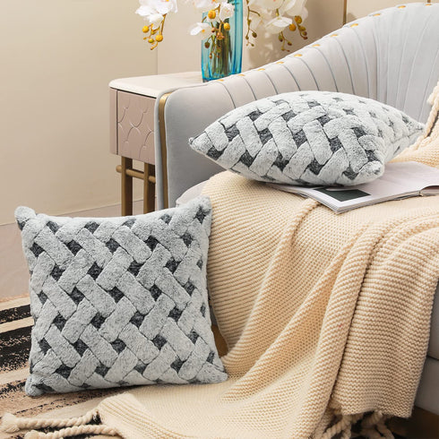 Skrwadi Pack of 2 Throw Pillow Covers,Faux Fur Throw Pillowcovers Cushion Covers Luxury Soft Decorative Pillowcase Fuzzy Pillow Covers for Bed/Couch,20x20 Inch Dark Grey