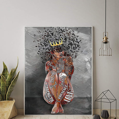 Black Queen Wall Art Africa America Poster Black Woman Love Music Canvas Wall Art Abstract Contemporary Canvas Matte Prints Painting Home Decor For Bedroom Living Room 16X24 Inch No Frame