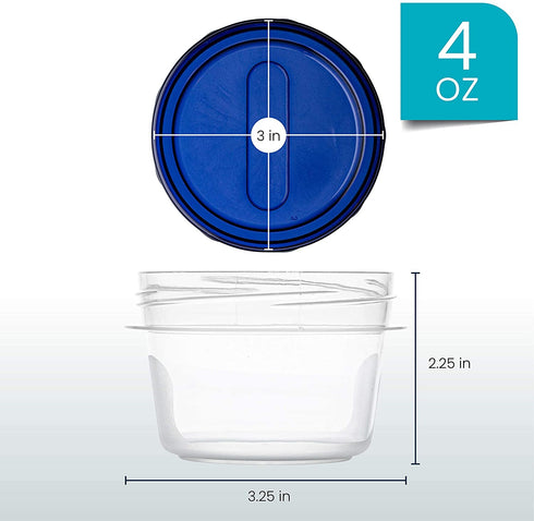Twist Top Deli Containers Clear bottom With blue Top Twist on Lids Reusable, Stackable, Food Storage Freezer Container (6, 4 OUNCE)