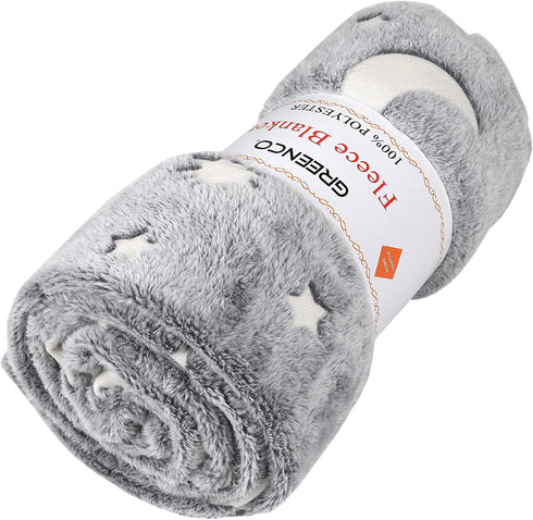 Greenco Kids Fleece Glow in The Dark Throw Blanket Fuzzy Throw Blanket Soft Warm Ultra Luxurious Receiving Blanket (48" x 60" Gray)