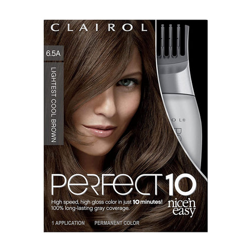 Clairol Nice‘n Easy Perfect 10 Permanent Hair Dye, 6.5A Lightest Cool Brown Hair Color, Pack of 1