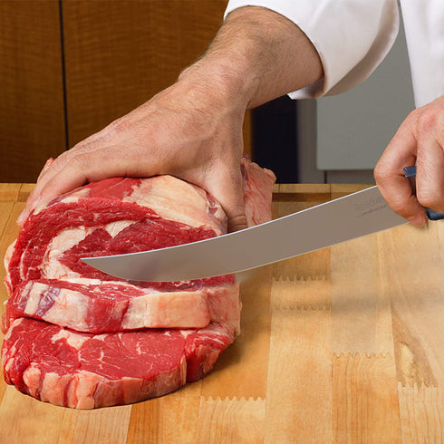 BOLEXINO 8 Inch Curved Steak Knive, Long Butcher Breaking Knife for Slicer, Meat Cutting Chef Knife, High-carbon Stainless Steel Cimeter Scimitar Knife w/Rgonomic Handle