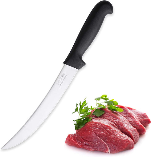 BOLEXINO 8 Inch Curved Steak Knive, Long Butcher Breaking Knife for Slicer, Meat Cutting Chef Knife, High-carbon Stainless Steel Cimeter Scimitar Knife w/Rgonomic Handle