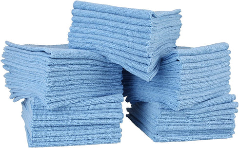 BUST-HOP Reusable Microfiber Wipes 12 by 12 Inches Cleaning Cloth Rags Softer Highly Absorbent Lint Free - Streak Free Wash Cloth for House Kitchen Car Window BLUE Pack of 50