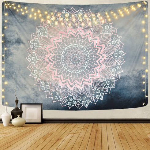 Mandala Tapestry Grey Pink Tapestry Hippie Bohemian Floral Tapestries Wall Hanging for Room Bedroom