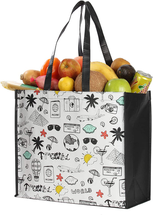 Reusable Grocery Bags Shopping Totes Made from Extremely Durable Heavy Duty Laminated Rpet Water Resistant and Easy to Clean (Set of 4)