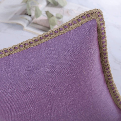 Phantoscope Pack of 2 Farmhouse Decorative Throw Pillow Covers Burlap Linen Trimmed Tailored Edges Purple 22 x 22 inches, 55 x 55 cm
