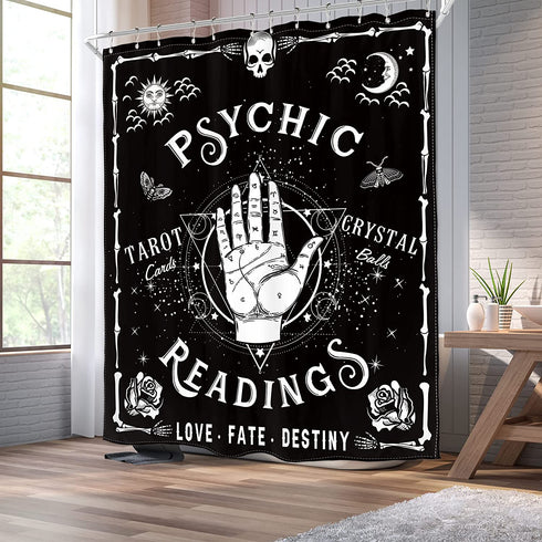 Homewelle Gothic Psychic Goth Shower Curtain 60Wx72L Inch Spooky Moth Tarot Halloween Ouija Hands Palmistry Reading Witch Cool Palm Hippy Mysterious Whimsy Edgy Polyester Fabric Bathtub Bathroom Decor