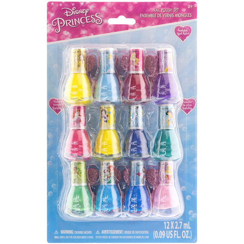 Townley Girl Disney Princess Non-Toxic Water-Based Peel-Off Quick Dry Nail Polish with Nail Separators|Gift Kit Set for Kids Girls|12 Pcs - Perfect for Parties, Sleepovers and Makeovers