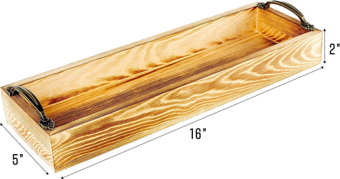 Strova Rectangular Wood Serving Tray with Handles 16 Inch Long Narrow Tray for Serving Wine, Appetizers, Coffee, Condiments, Fruits, and More