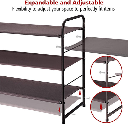 Simple Trending 3-Tier Stackable Shoe Rack, Expandable & Adjustable Fabric Shoe Shelf Storage Organizer, Bronze